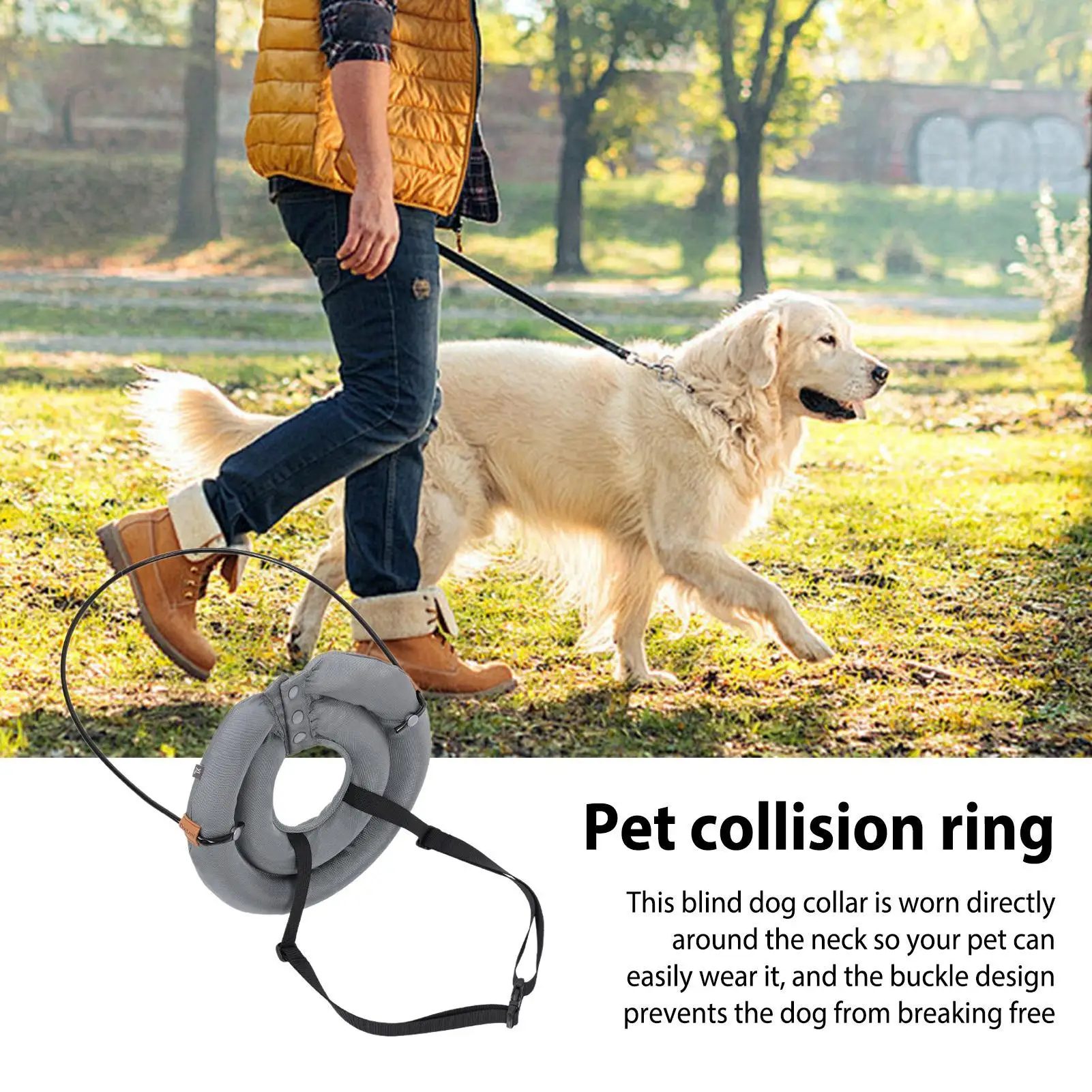 Blind Dog Collar Pet Safety Harness Adjustable Reflective Guiding Device Collar Anti Collision for Medium to Large Breeds Blind