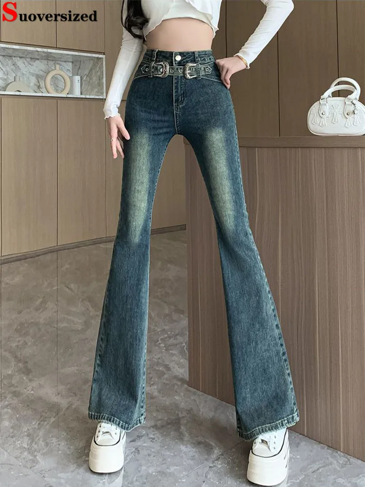 

Vintage Bleached Bootcut Pants Women's Casual High Waisted Fashion Denim Pants Streetwear Retro Wide Leg Straight Slim Vaqueros