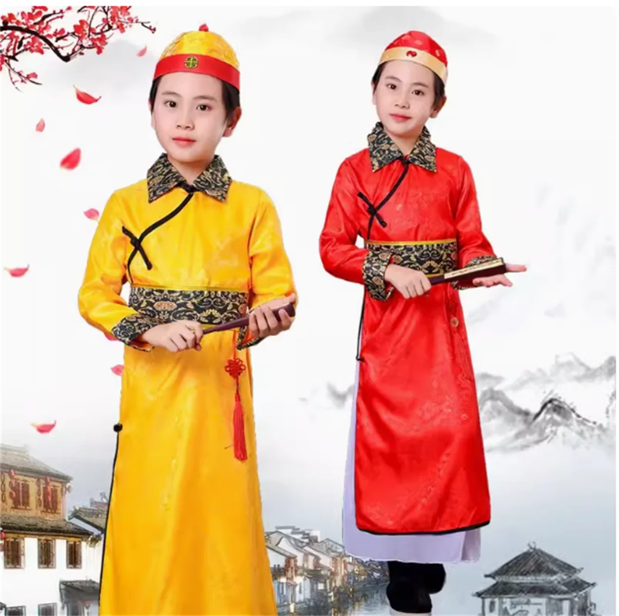 

Chinese Boy Robe Gown Prince Costumes Ancient Children Gold Stage Qing