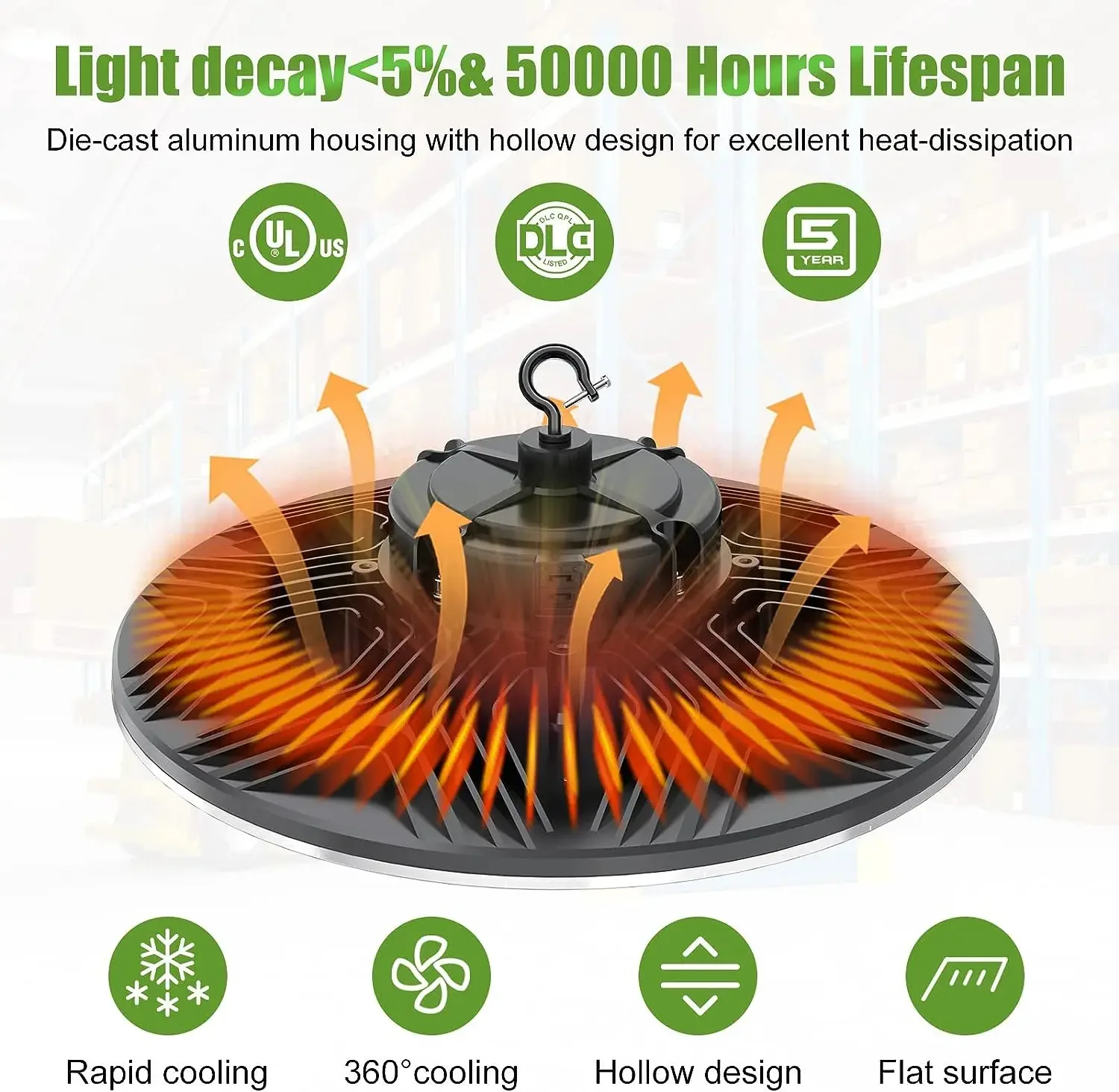 High Bay LED UFO Light Linear para Iluminação de Armazém, Shop Lights, 150W, 200W, 240W, 5000K, AC 120V, 6ft Cabo