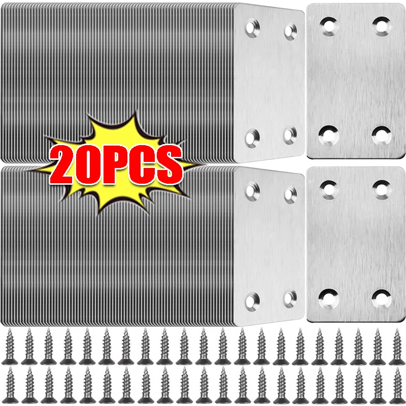 

1-20Sets Stainless Steel Right Angle Brackets 4 Hole Metal Flat Repairing Plate with Screws Portable Wooden Furniture Fasteners