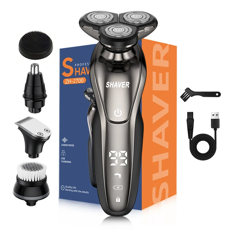 

Мужская электробритва 5-в-1, оснащенная 3 вращающимися лезвиями, поддерживает USB-зарядку и многофункциональная личная громин.