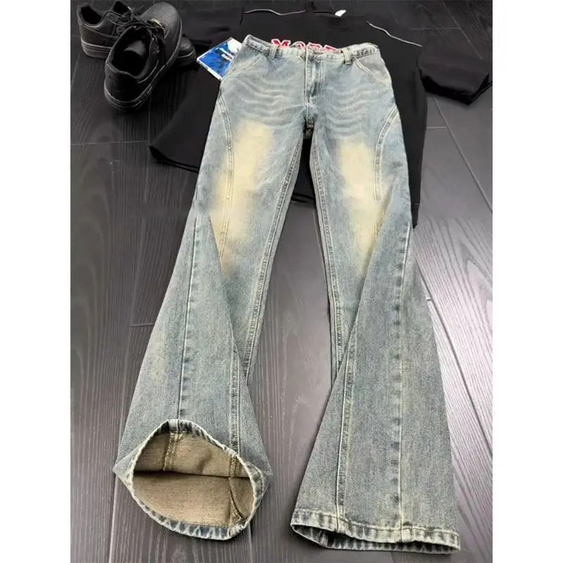

Retro Washed Cut Micro-pull Jeans Men's Trendy Brand High Street Ruffian Handsome Straight Narrow flare Slim-fitting Trousers