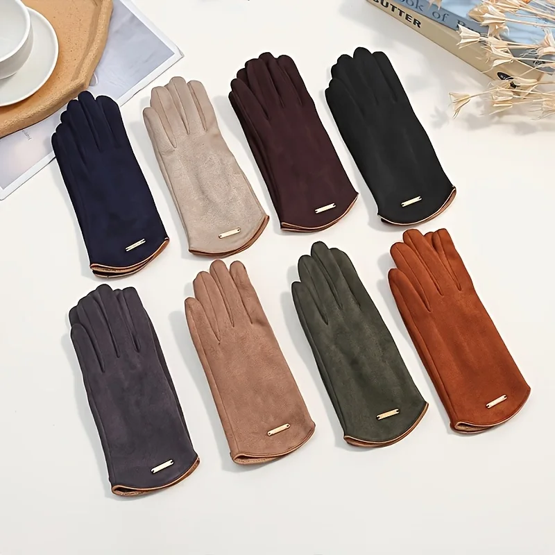 1 par de guantes de gamuza para mujer en otoño e invierno, cálidos y para ciclismo, bonitos guantes con pantalla táctil versión coreana