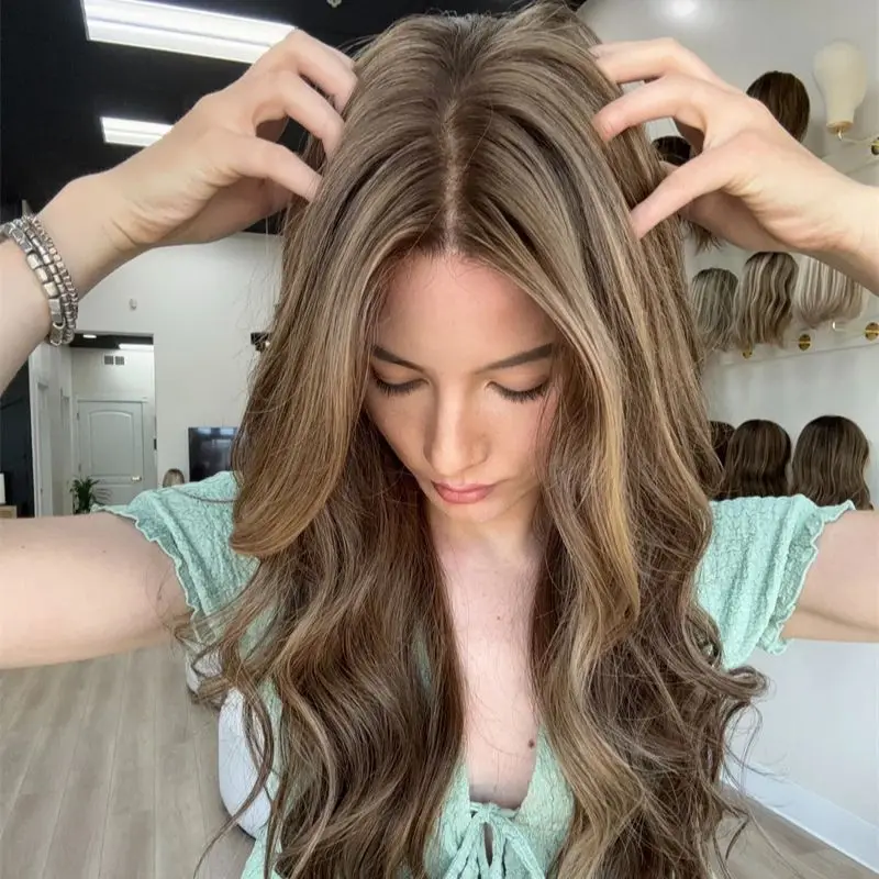 

Synthetic Hair Blend Human Hair Wigs Ombre Brown Blonde Lace Front Wigs for Women Premium Heat-resistant Fibre Glueless Wigs