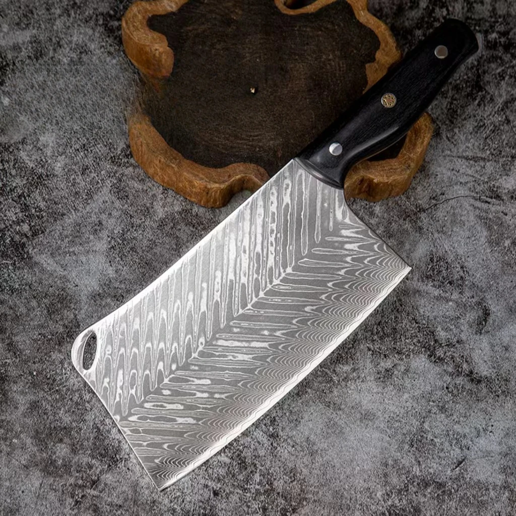 RHON 7inch Chopping Knife Damascus Steel Thick Blade Chefs Cuisine Kitchen Utility Meat Cleaver Bone Vegetable Cutting Knives