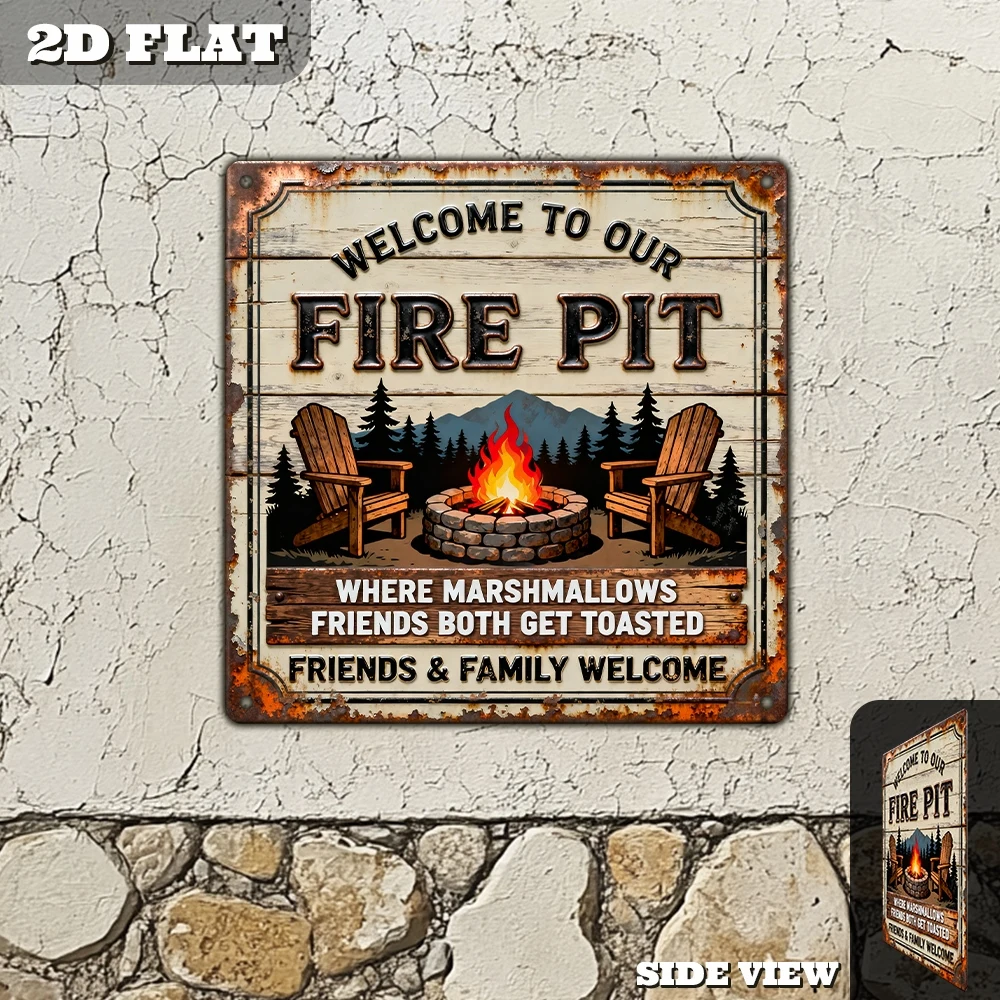 2D Plane, 1pc, Vintage Metal Aluminum Decorative Sign, Campfire Humor Slogan, Retro Wall Decor, Suitable for Porch, Patio