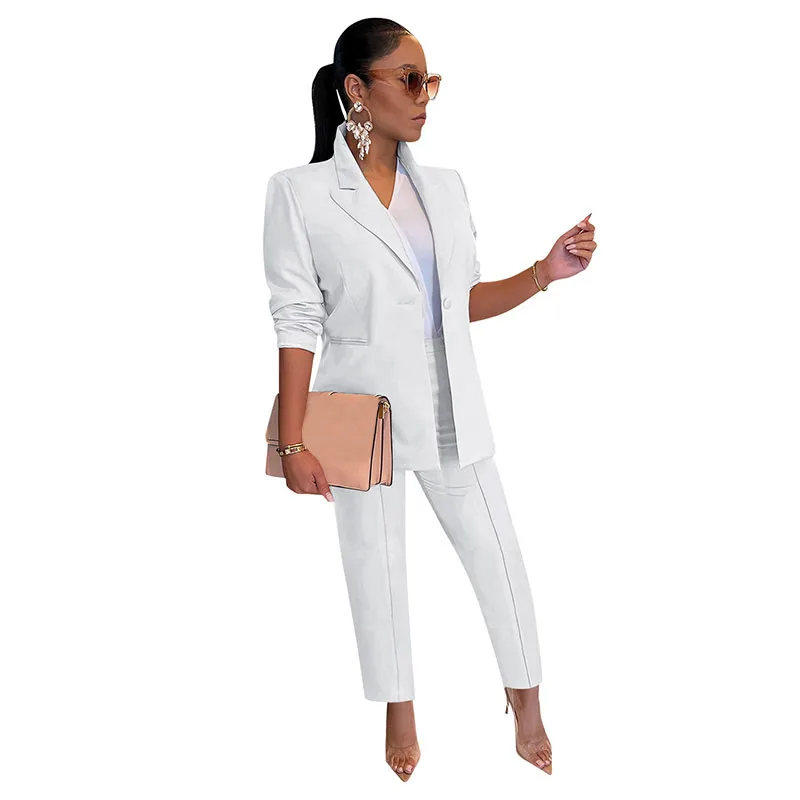 

Mutevole Pocket Blazer Suit Women Single Breasted Notched Collar Jacket and Pants Casual Two Piece Set Work Clothes