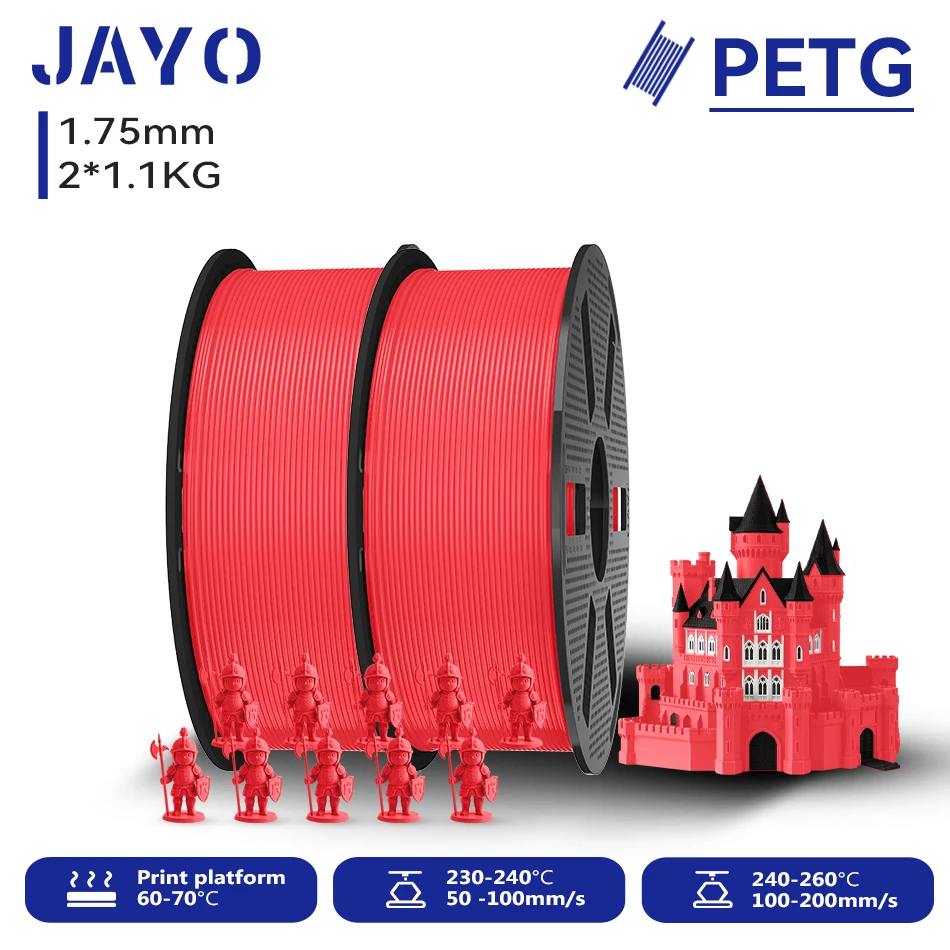 JAYO 2,2KG 3D PETG/PETG Klares Druckerfilament 1,75MM Hochfest Ohne Blasen Sauber Gewickelt für 3D 99% FDM DIY Geschenkmaterial
