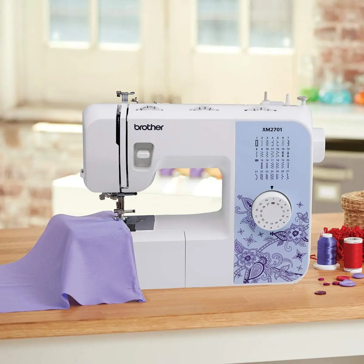 Sewing Machine Lightweight Machine with 27 Stitches 6 Included Sewing Feet Automatic needle threader and drop-in top bobbin