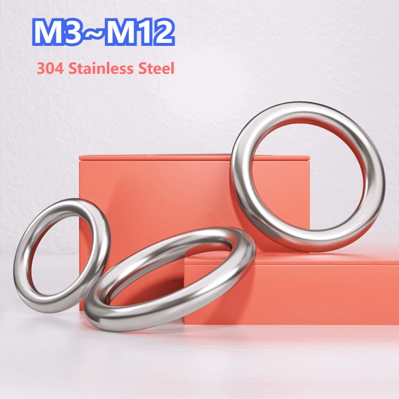 M3~M12 304 Stainless Steel Round Rings Heavy Duty Welded Smooth Solid O Ring For Rigging Marine Boat Hammock Yoga Hanging Ring