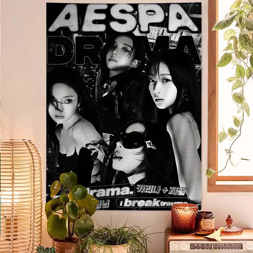 

Настенный гобелен с изображением K-pop группы A-Aespa в стиле научной фантастики для декора комнаты и дома
