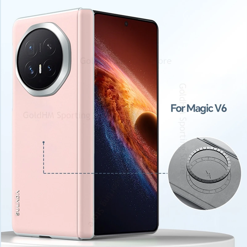 

Luxury Liquid Leather Hinged Shockproof Case For Honor Magic V6 5G Built-in Magnetic Wireless Charging Cover For HONOR Magic V5