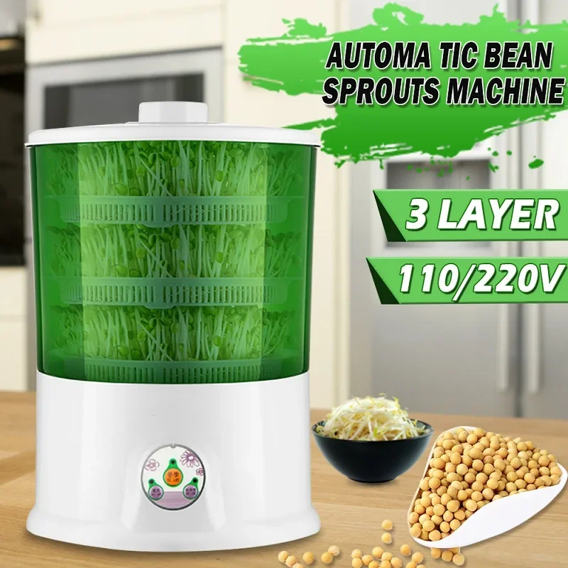 3-Layer 110/220V Household Automatic Electric Bean Sprouts Machine Large-capacity Intelligent Bean Sprouts Seeds Growing Machine