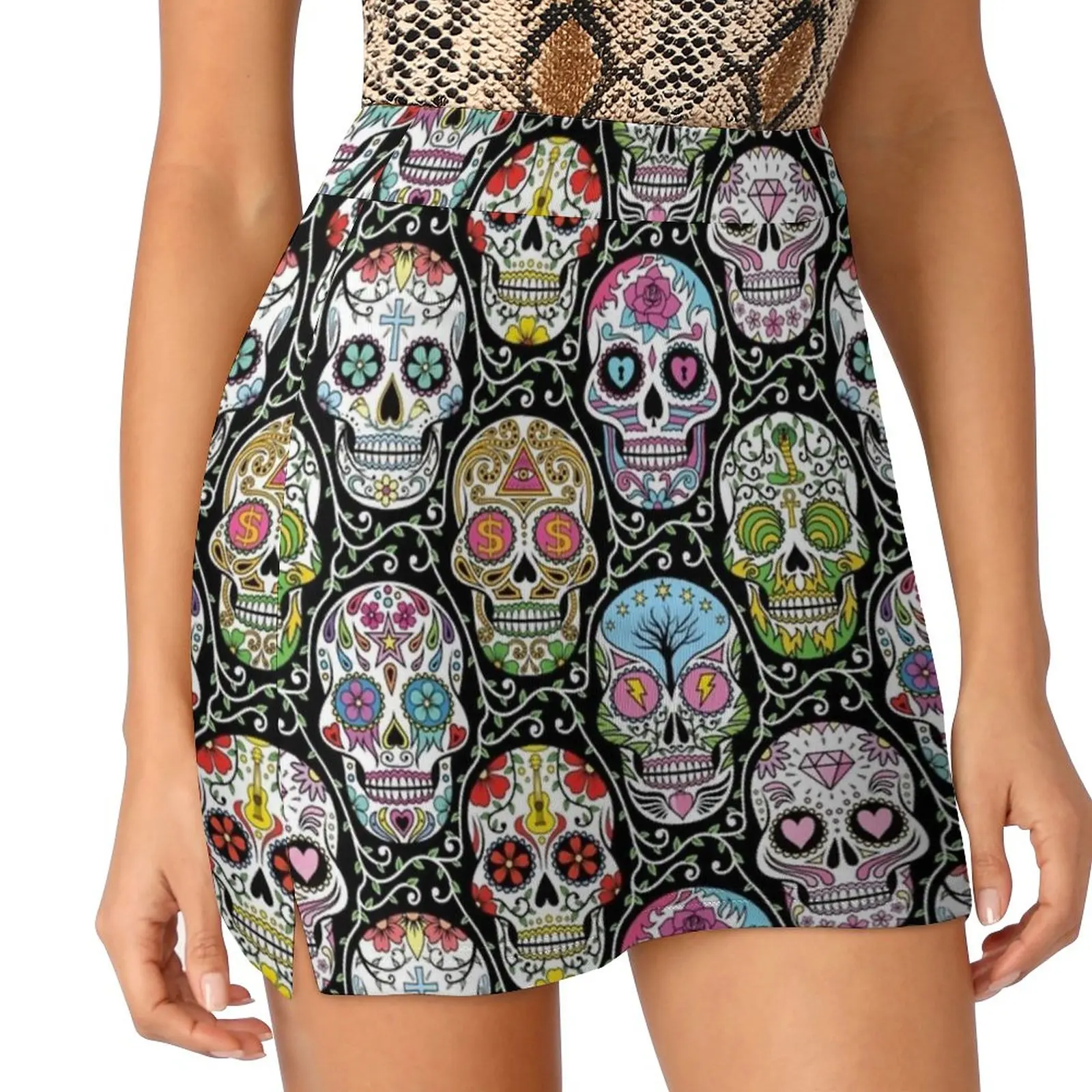 Mexican Skull Pattern Korean Fashion Skirt Summer Skirts For Women Light Proof Trouser Skirt Mexican Skull Pattern Sugar Skull