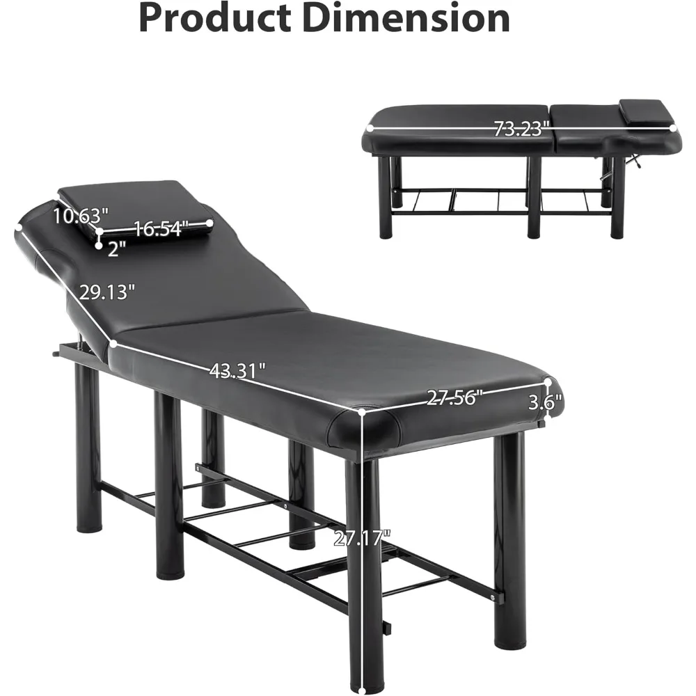 طاولة تدليك مع مسند ظهر قابل للتعديل لطاولة العلاج والمنتجعات الصحية وسرير الوجه ومعدات التجميل، وإطار معدني من جلد البولي يوريثان #2