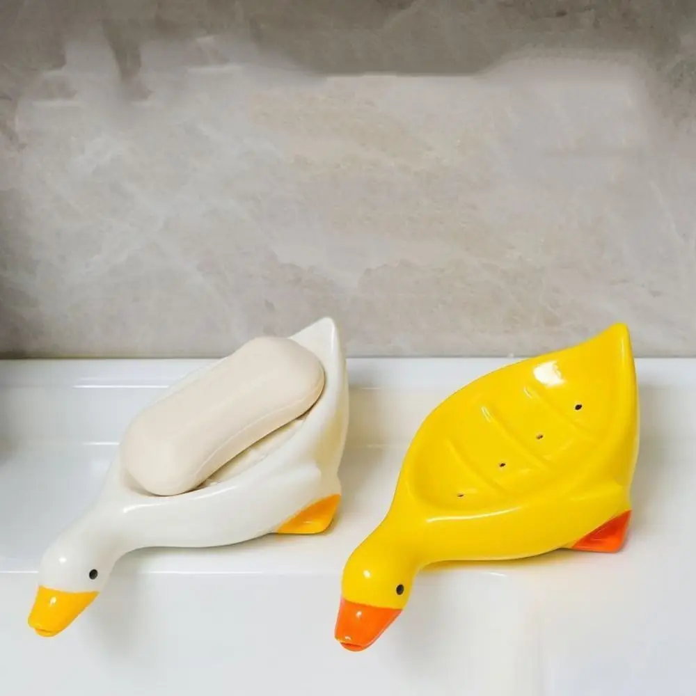 Storage Holder Stand Tray Soap Dish Cartoon Yellow Duck Shape Storage Rack Durable Fashion Soap Box