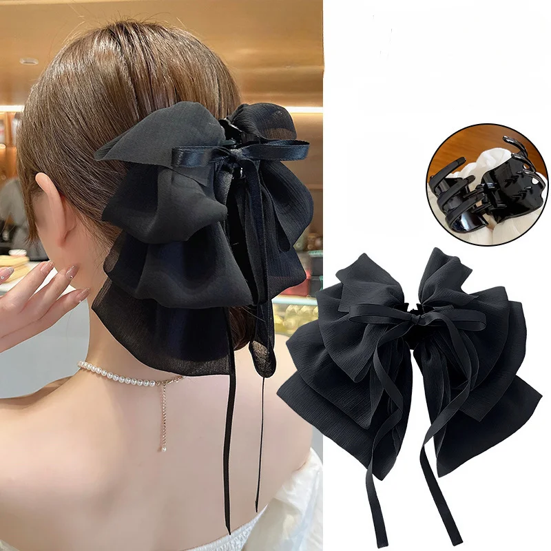 Nuevo lazo flotante cinta agarre Clip niñas elegante cola de caballo trenza garra Clip Retro lujo mujer tarjeta de pelo accesorios para el cabello