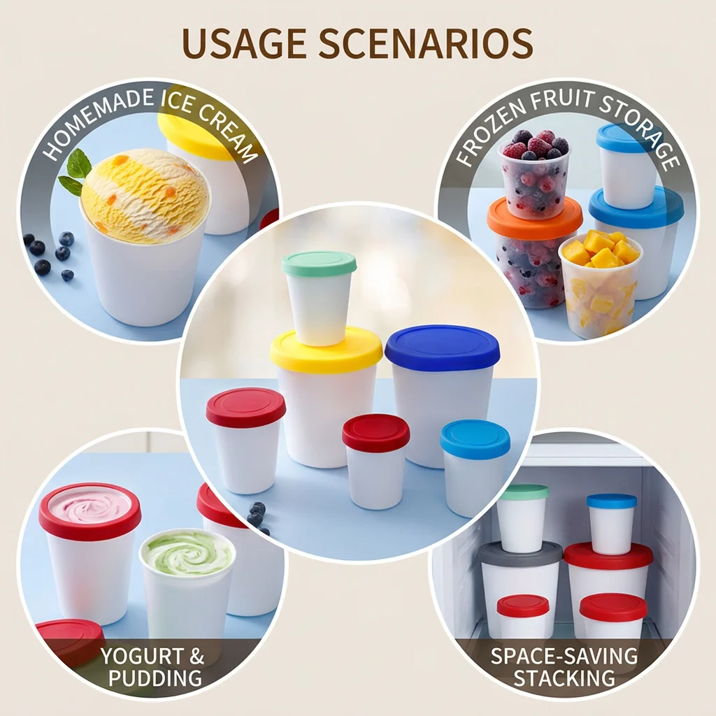 Multi-specification Reusable Ice Cream Container With Silicone Lid Airtight Stackable Storage Box For Freezer Home Kitchen Use