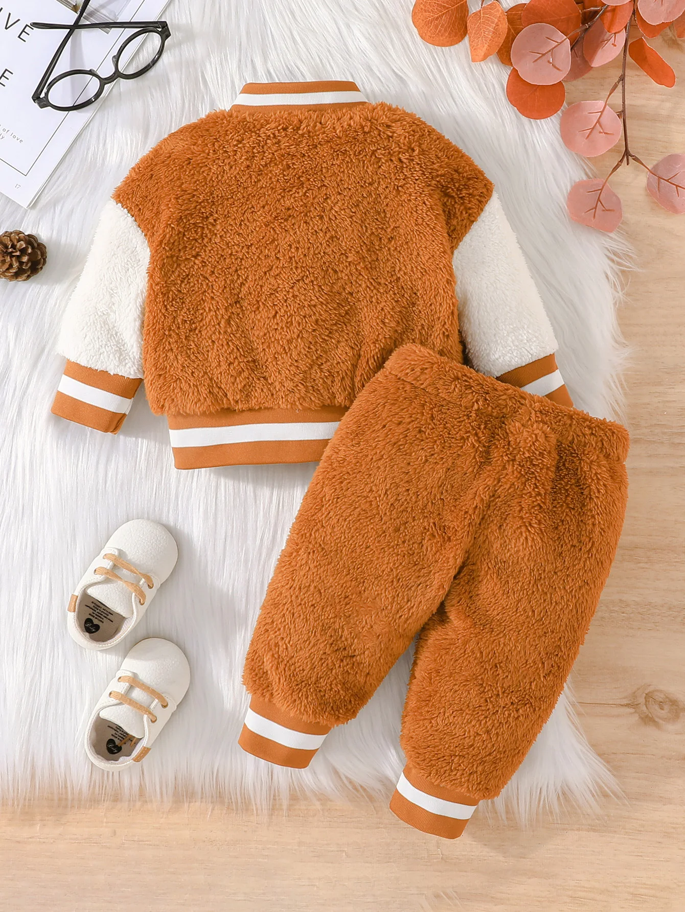 2024 New Clothing Set Girls Long Sleeve O Neck Fleece Letter Brown Pants Cute 2 Pcs Sets Casual Girls Clothes Sets 0-2