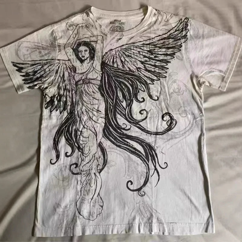 

New Summer Angel Printed T-irt Casual Sle Personalized Cotton Loose Fit Ciwalk Suitable 00% Other Material