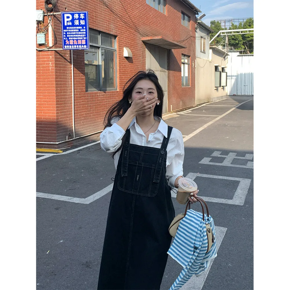 

Korean Style Denim Overalls Dress Women 2025 Spring Casual Long Jumpsuit Vintage Washed Jeans Romper Ladies Fashion