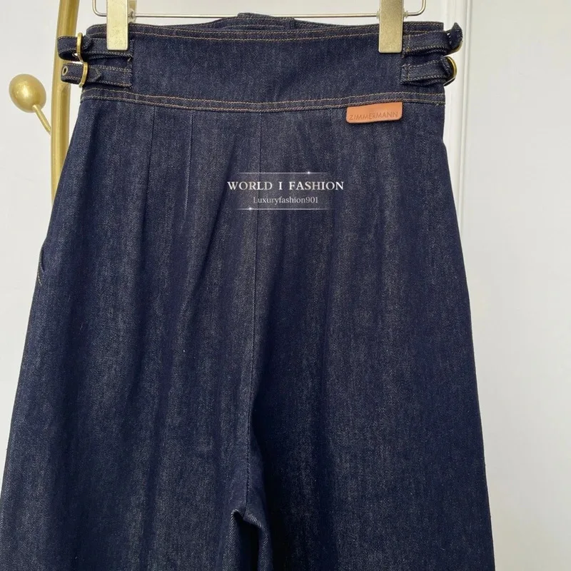 レディースジーンズ 2026 春新作 高品質 ネイビーブルー デニム ワイドレッグパンツ