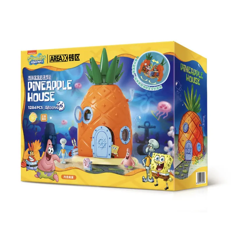 AREAX Blocs de construction Maison Ananas Bob l'éponge avec lumière LED, ensemble de briques à assembler, décoration maison Krusty Krab, cadeau de remise de diplôme