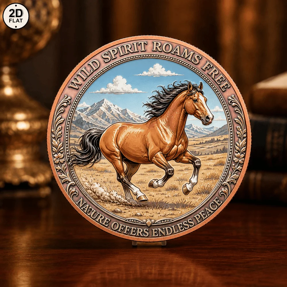 1pc 1oz .999 Fine Copper Wild Horse Commemorative Coin UV Print Running Wild Stallion on Prairie Challenge Coin Nature Art Gift
