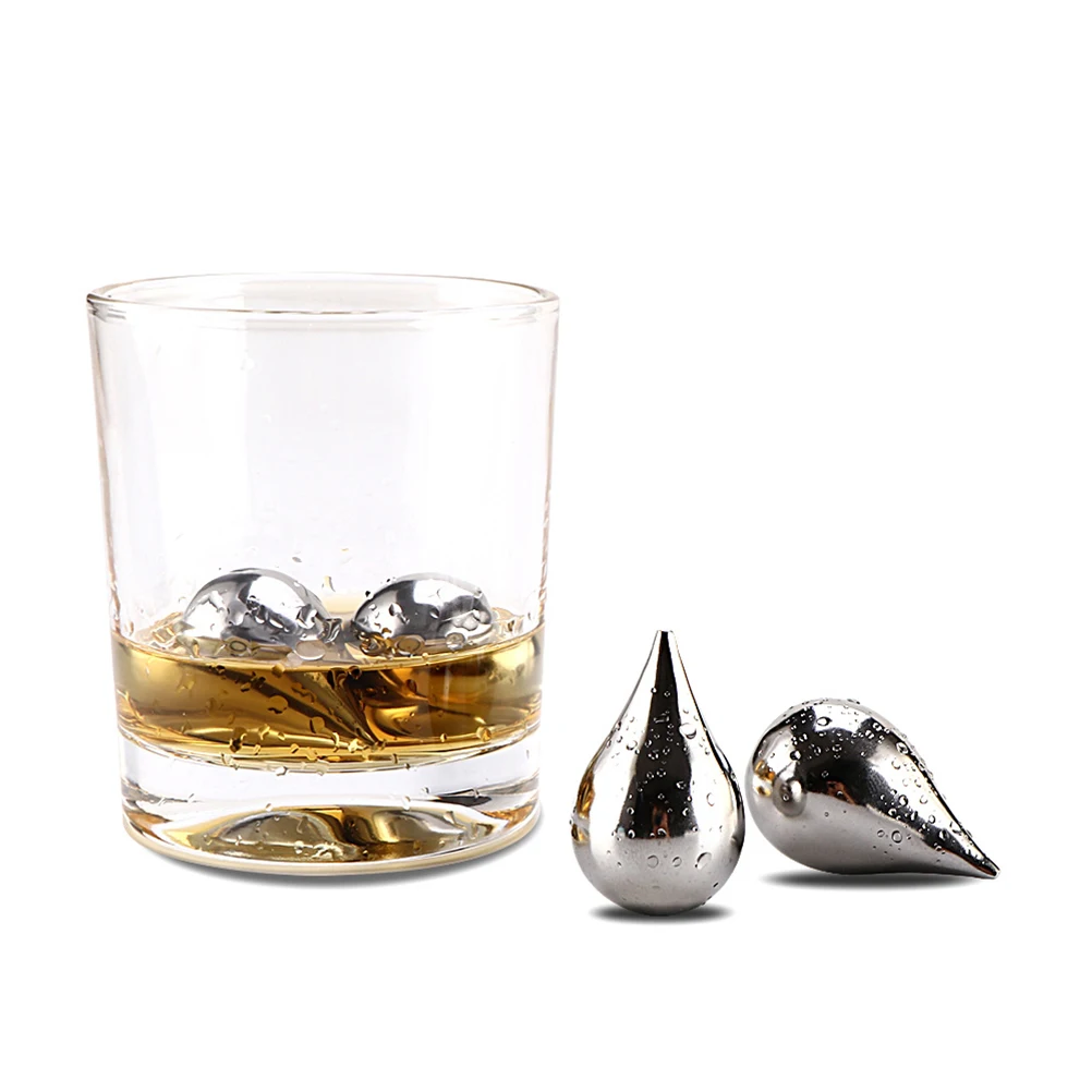 

6PCS Stainless Steel Ice Cubes Cooling Stones Water Drop Shape Non Diluting for Whiskey Vodka Home Cafe Gifts