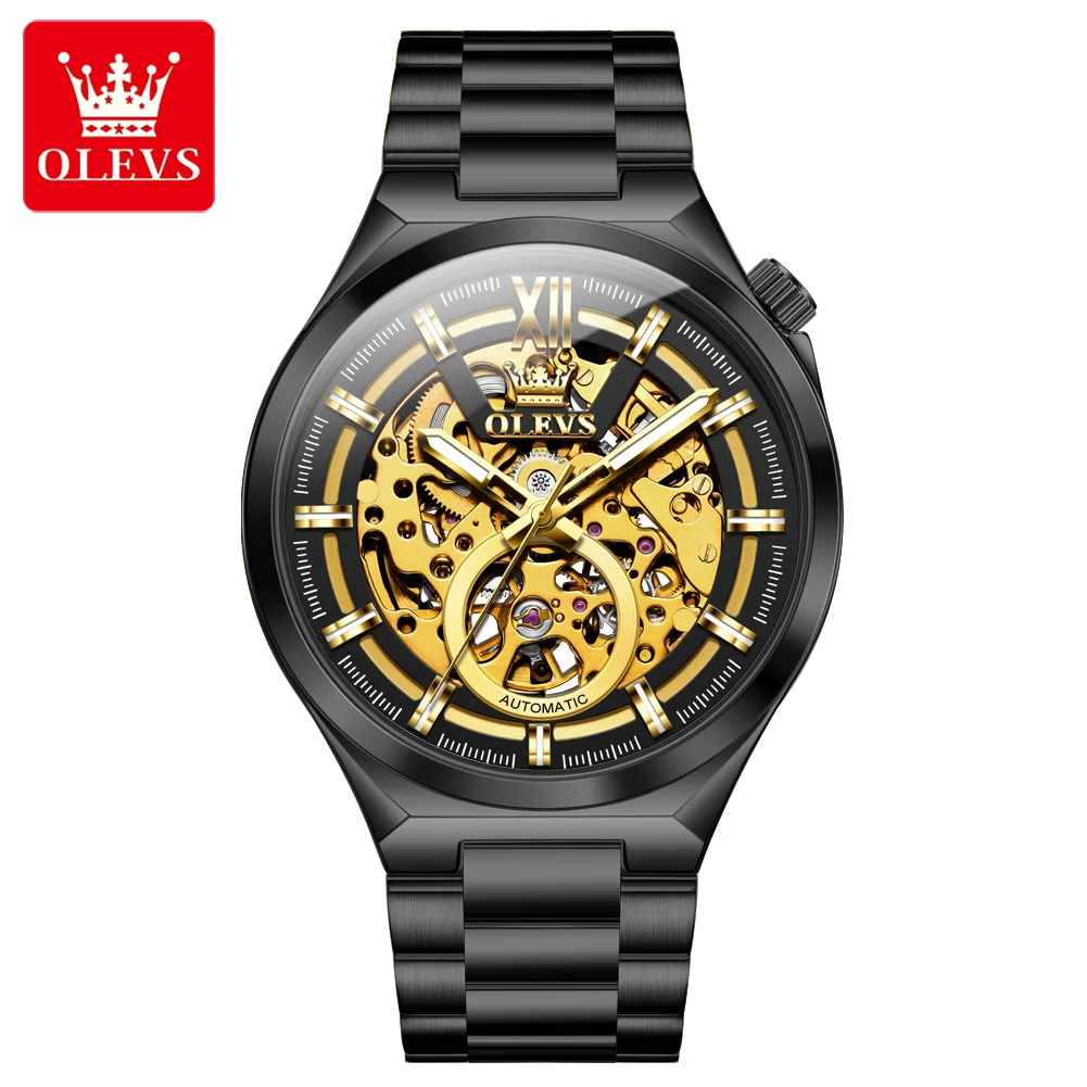

OLEVS 6722 Business Skeleton Automatic Mechanical Watches Man Waterproof Luminous Stainless Steel Wristwatches for Man Relogio