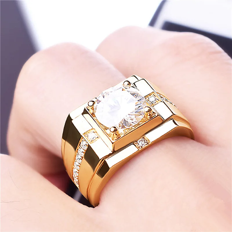 14K Gold Male Lab Moissanite Diamond Ring 925 Sterling Silver Promise Engagement Wedding Band Rings for Men Party Jewelry