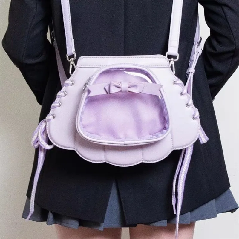 

JIAERDI Purple Design Shell Ita Bag Multifunctional Transparent Leather Casual Backpack Cute Fashion Versatile Mochila Y2K 2025