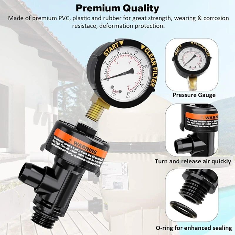 98209800 Pool Filter Pressure Gauge, Manual Bleed Valve Release Valve For Pool And Spa Filters 98209803 image 3