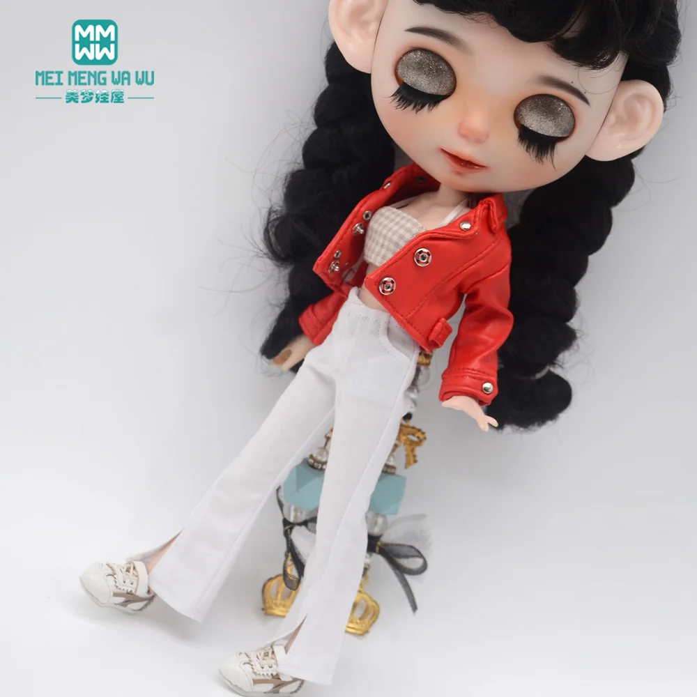 Blyth Puppe Kleidung 28-30cm Azon OB24 Zubehör Mädchen Geschenk Spielzeug Mode Leder Jacke Jeans Ausgestelltes Hosen Rohr top – Detail 33