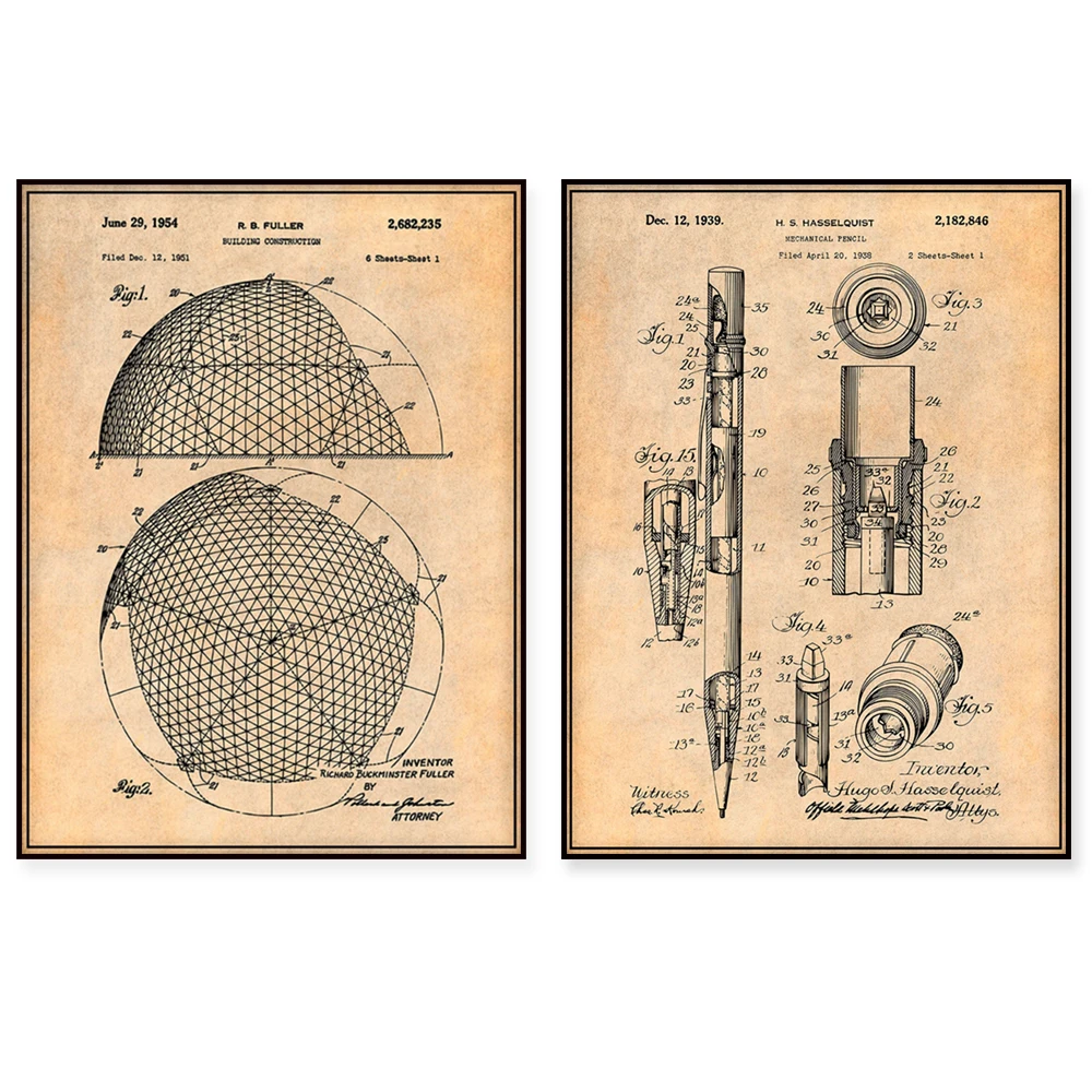 Geodesic Dome Patent Print, Mechanical Pencil Patent Blueprint Architect Gift Engineer Gift Decoration Poster