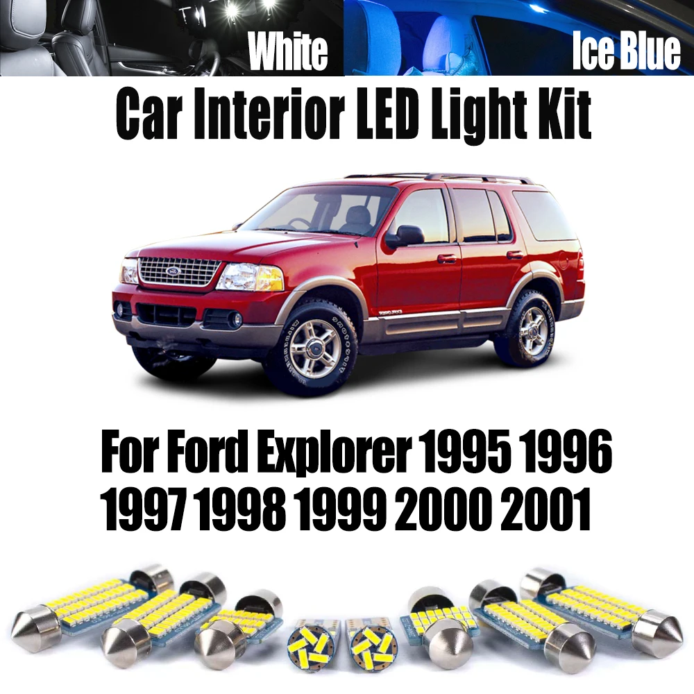 

Комплект из 11 светодиодных ламп Canbus для Ford Explorer 1995-2001 годов: аксессуары для автомобиля, светодиодные лампы для чтения, освещение салона, лампы для карт и потолочного освещения