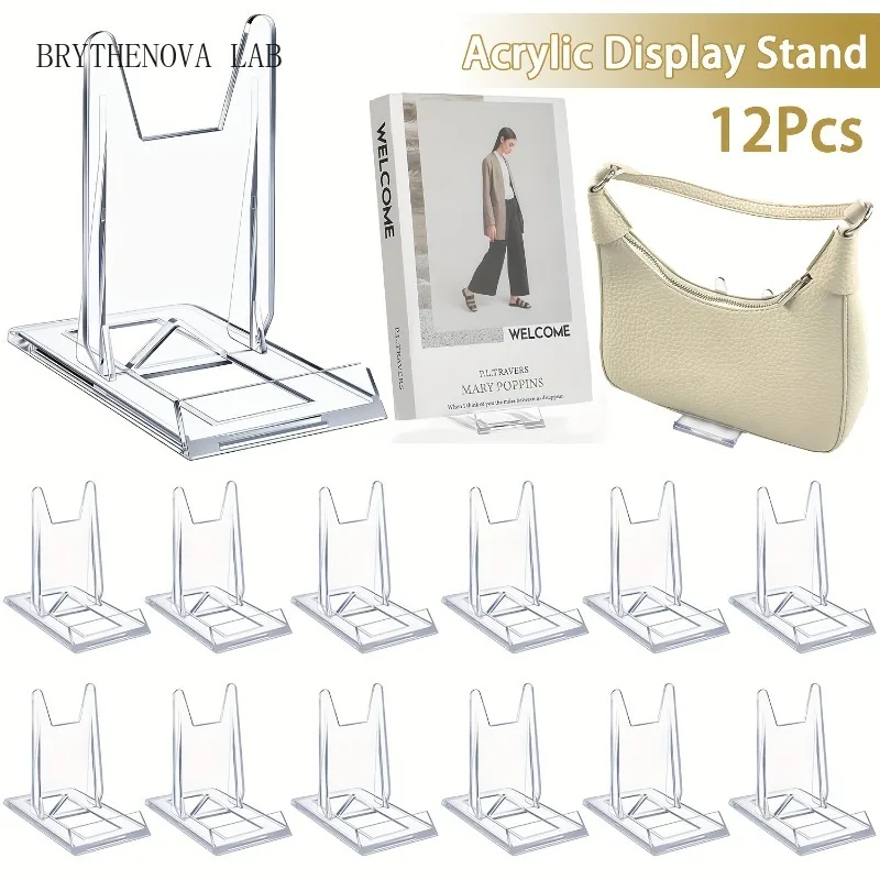 12pcs 5/ Clear Acrylic Display Stand Small Adjustable Book Badge Purse Shell Wedding Card Holder Table Display Stand Transparent