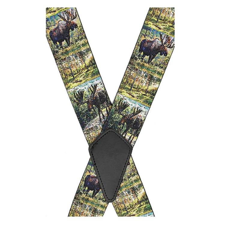 1.97inch Men's X-Shaped Reindeer Pattern Highly Elastic Adjustable Strap