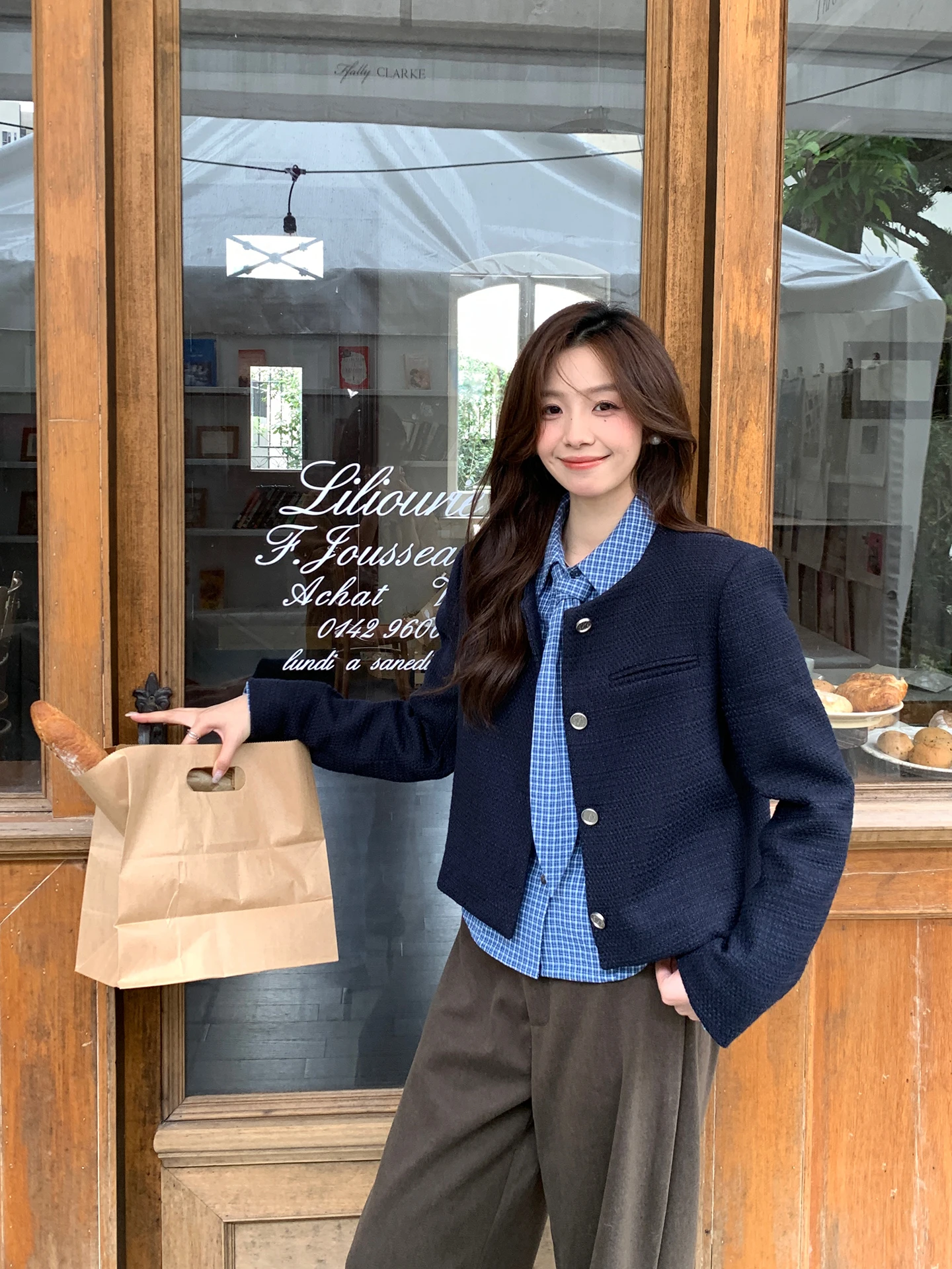 

Корейское утепленное хлопковое пальто Even-wen для осени и зимы, синее, короткое, теплое, с круглым вырезом, женская куртка