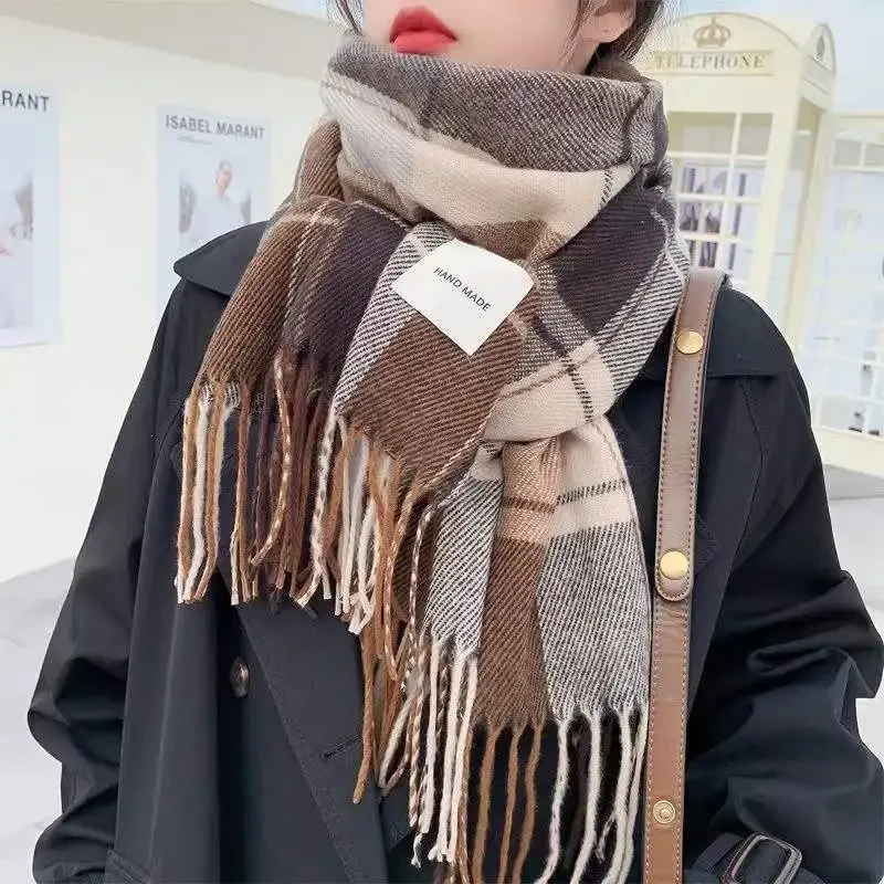 

Stylish Grid Thickening Scarf Women Autumn Winter Warm Faux Cashmere Korean Version Student Couple Neck Warmer 2024 New Arrival