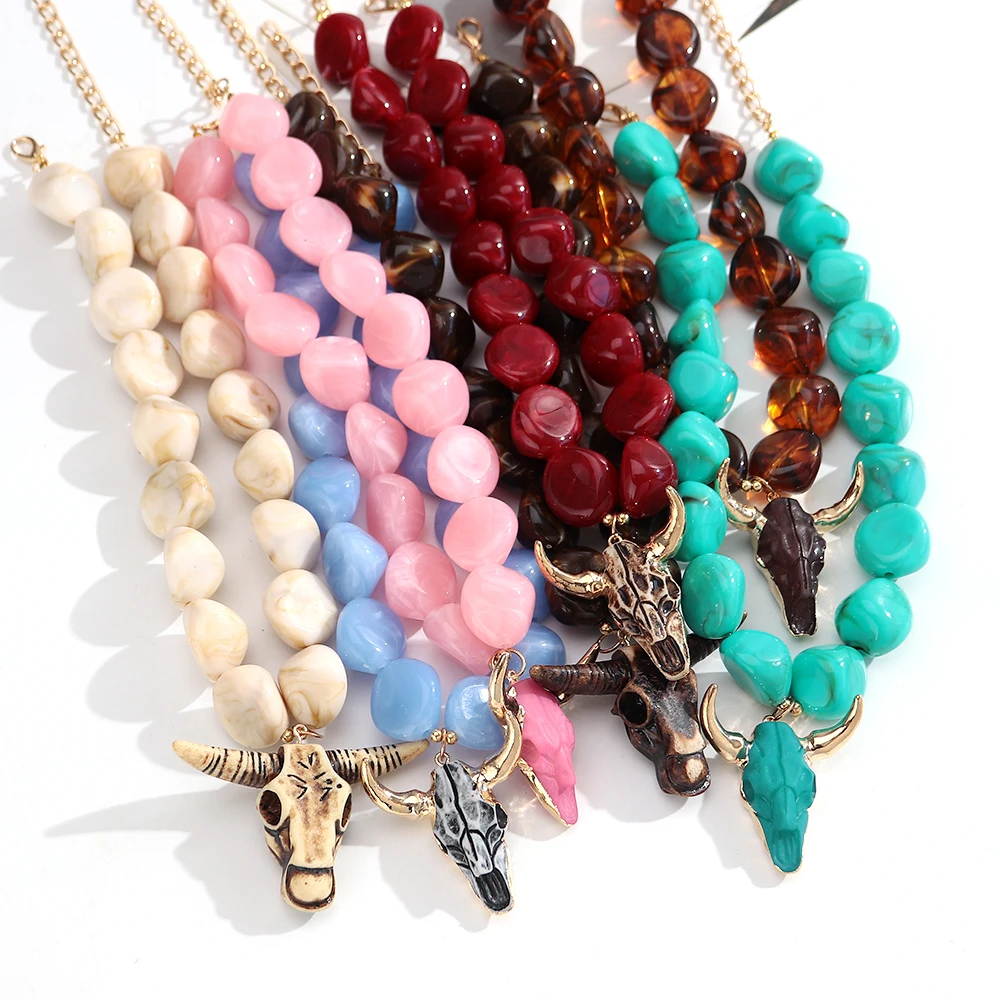 Fashion Acrylic Bull Head Irregular Beaded Necklaces Big Geometric Beads Choker Necklace 2026 New Jewelry Gifts