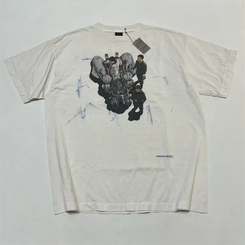 Pure Cotton SAINT MICHAEL T-Shirts Men Women 1:1 Best Quality Washed White Cartoon Print Oversized T Shirt