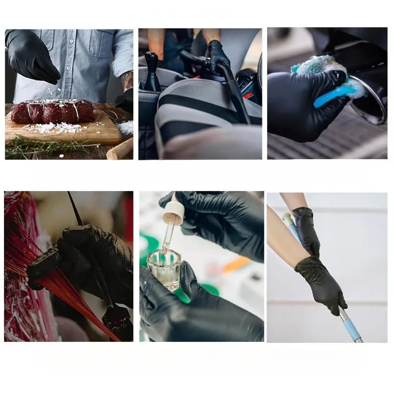 100 PCS Disposable Black Nitrile Gloves Latex Free Waterproof Durable Suitable for Kitchen Food Processing Beauty SalonFamily