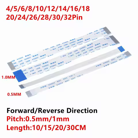 10pcs Flat flexible cable FFC FPC AWM 20624 80C 60V VW-1 FFC-0.5MM 1.0MM 4/5/6/8/10/12/14/16/18/20/24/26/30 Pin