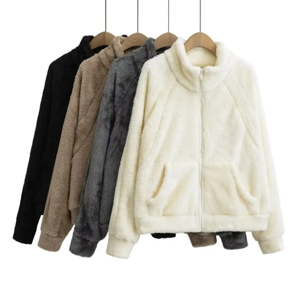 

Women's Winter Short Coat New Lamb Wool Zipper Cotton-Padded Fur European American Style Loose Fit Jacket