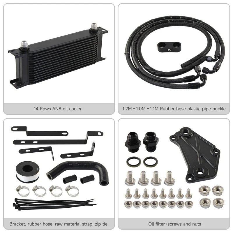 Aluminum Black Oil Cooler Transmission 14 Rows AN8 Gearbox With Adapter Plate Sandwich Kit For VW Audi Golf GTI /R MK5 MK6 VAG