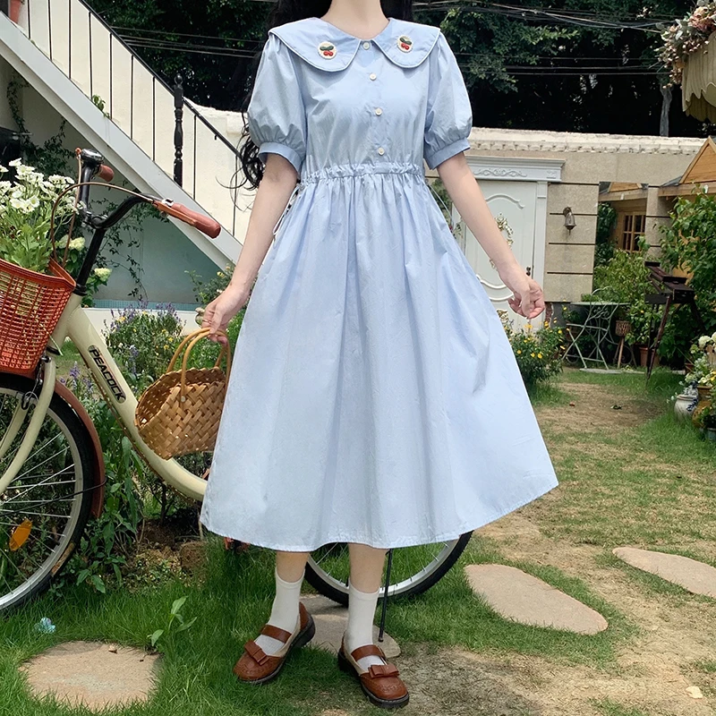 Mori Girl Solid Vestidos New Arrival Summer Fashion Short Sleeve Women Kawaii Dress