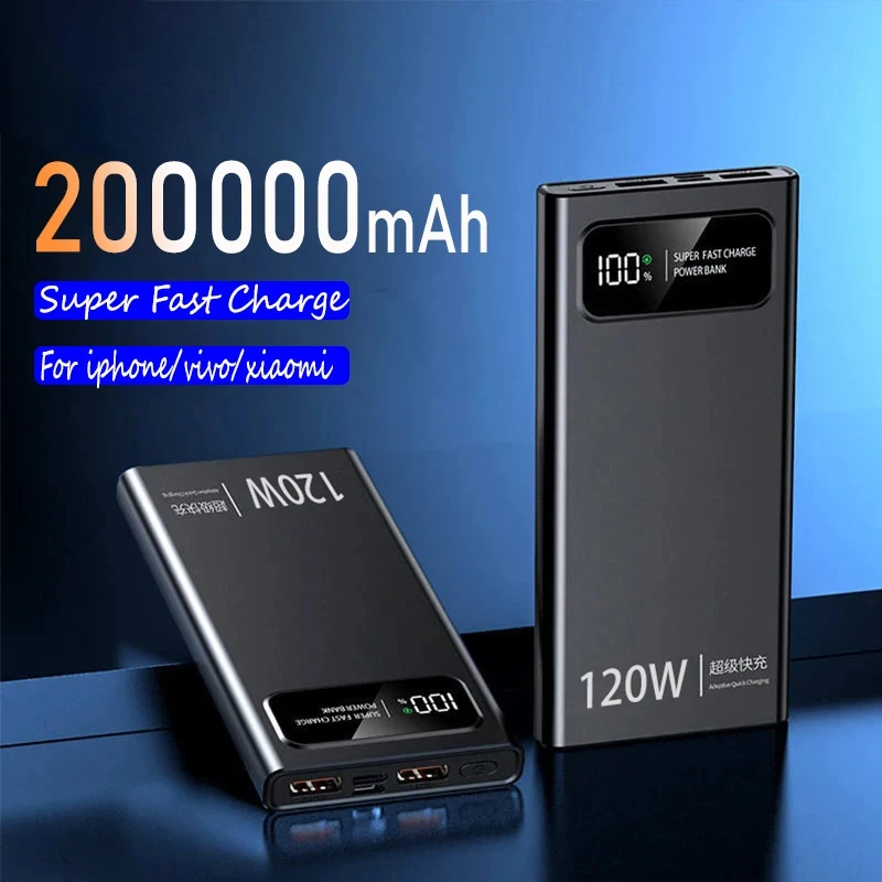 200000mAh 120W Power Bank Super Fast Charging Battery High Capacity Digital Display Power Bank For iPhone Samsung Huawei