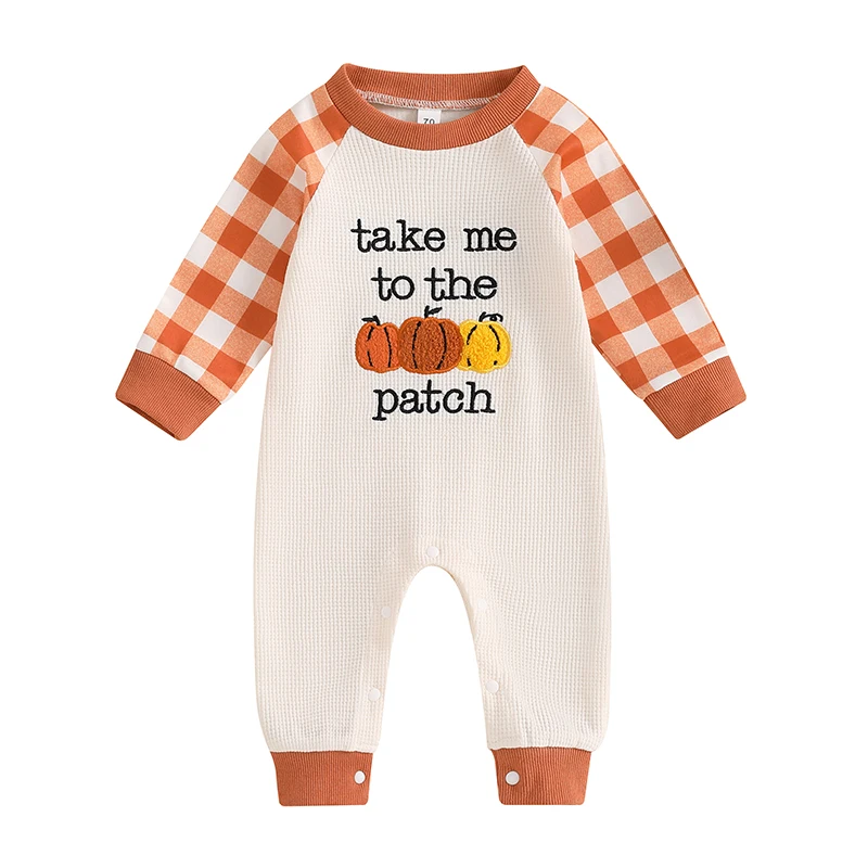 

Halloween Baby Clothes Long Sleeve Pumpkin Print Plaid Romper Newborn Toddler Baby Halloween Outfit Fall Jumpsuit